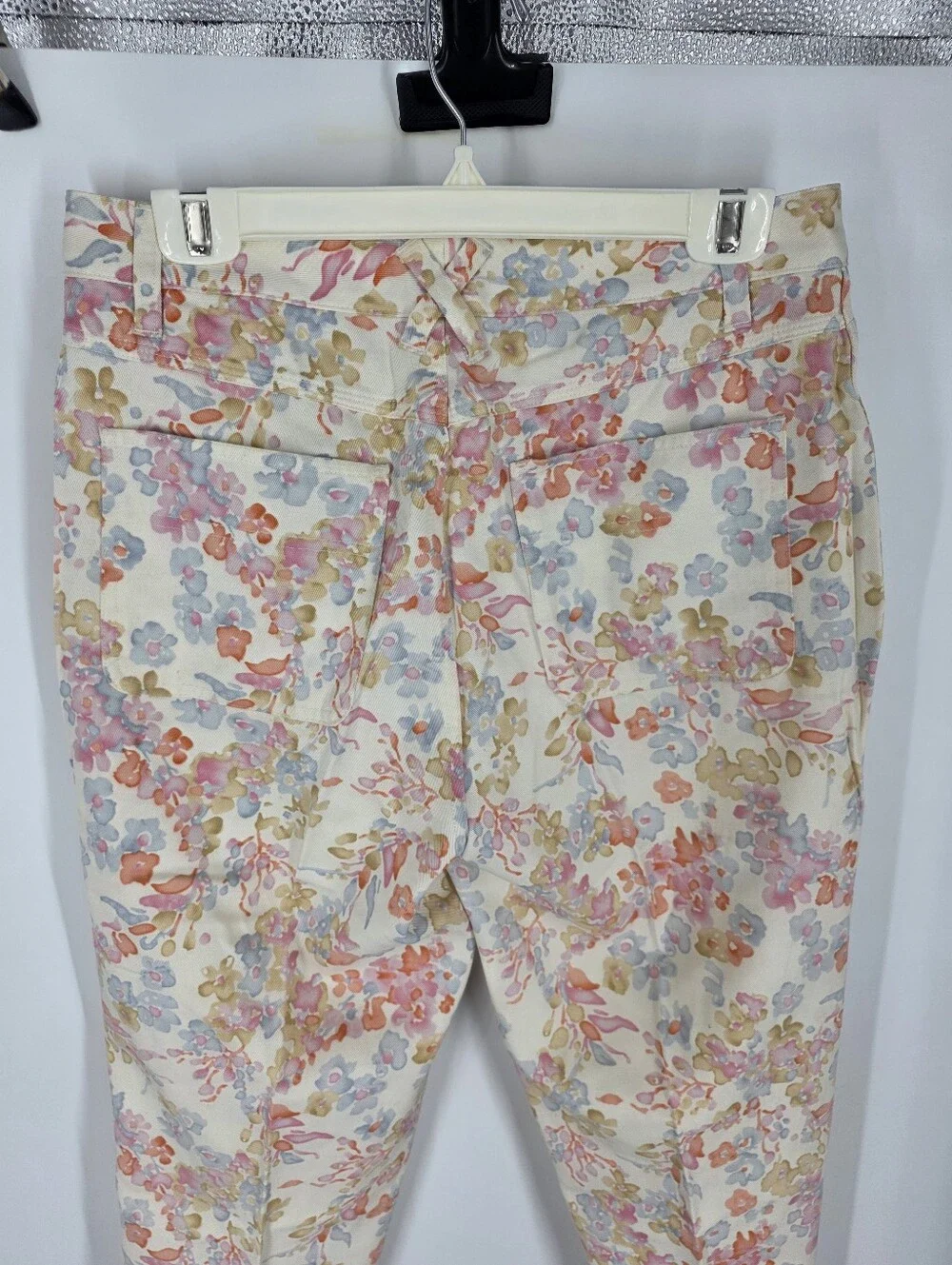 Kate Hill Casual Vintage Floral Pants Size 10 Pastel Pink Floral Tencel Cotton